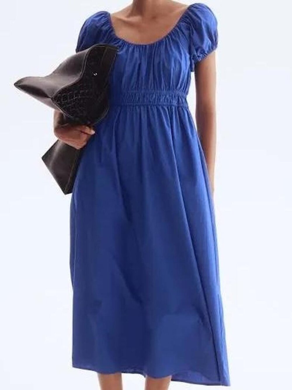 Blue 100% Cotton Midi Dress